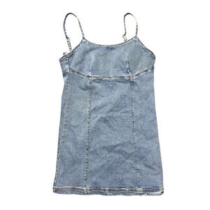 Vintage Lone Star Light Wash Denim Overall Mini Dress Western Size Small